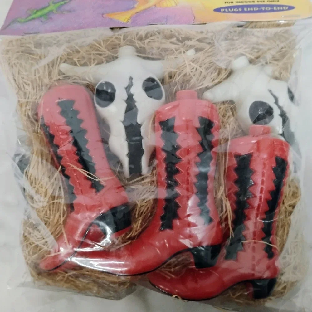 Primal Lite Vtg 1999 Cowboy Boot Steer Skull String Light Set 12ft 10 Lights A